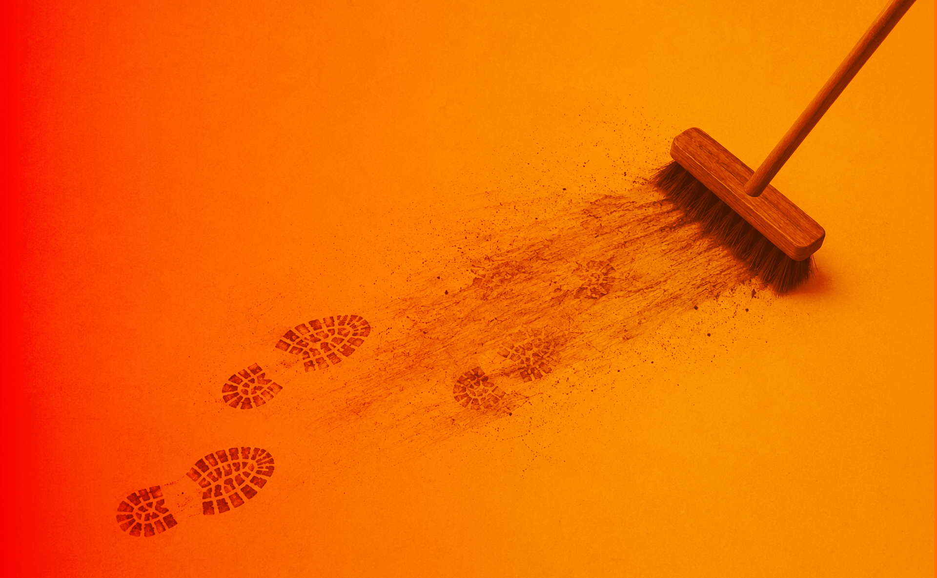 Footsteps are swept away in an attempt to hide them