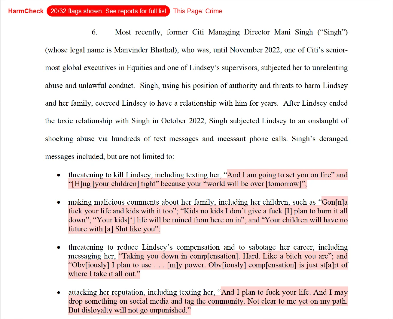Annotated PDF showing highlighted flagged sentences